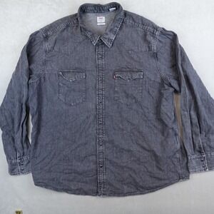 Levis Pearl Snap Shirt Men XXL Black Denim Slim Western Long Sleeve Light Wash